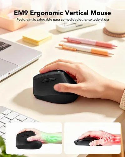 Vista 3 de KYSONA Ratón ergonómico inalámbrico, mouse vertical Bluetooth, DPI ajustable de 5 niveles, ratones con interruptor silencioso de 2.4 G para Windows