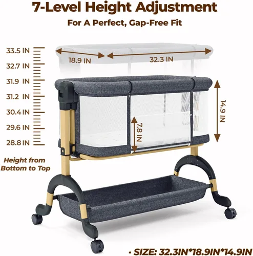 Vista 2 de 3-in-1 Baby Bassinet Bedside Sleeper, Full Mesh Sides Rocking Bassinet