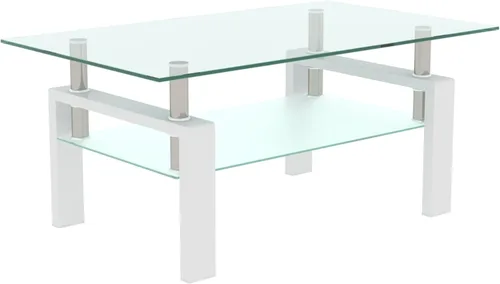 Vista 9 de Mesa de centro de cristal Mesa de centro de vidrio de tubo de metal para sala de estar (tiempo moderno, blanco)