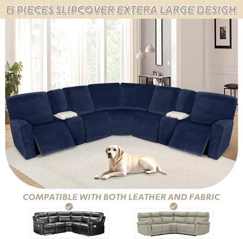 Vista 621 de Arfntevss Fundas de sofá seccional reclinable de terciopelo, Funda de sofá seccional de esquina para sofá reclinable, Funda elástica suave
