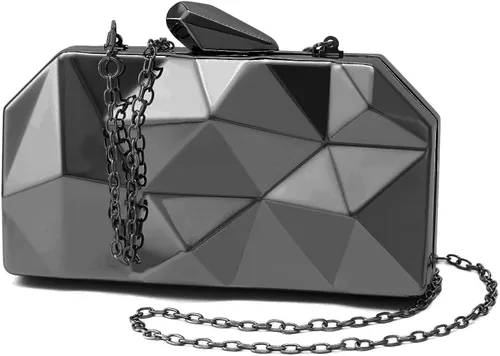 Vista 7 de Women Lattice Pattern Metal Evening Clutch Bag,Geometric Evening Clutch Purse Handbag With Chain Strap