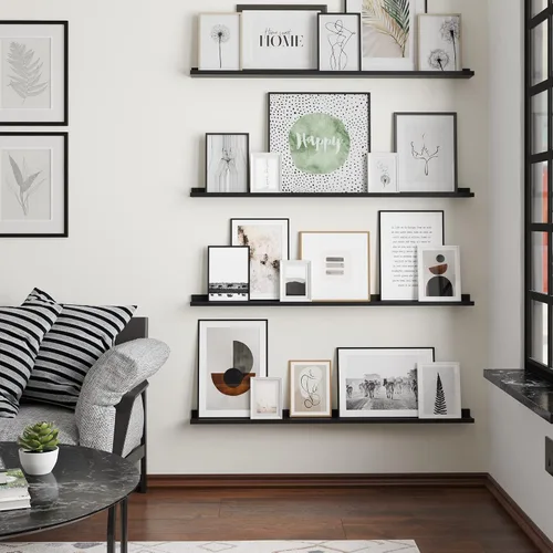 Vista 2 de Wallniture Denver - Estantes de pared de 46 pulgadas para marcos de fotos, estantes flotantes para pared, estante de repisa de fotos, juego de 4