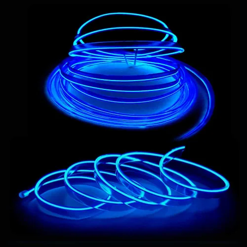 Vista 2 de MaxLax Tira de Iluminación LED de Neón Azul para Interior de Auto - 9.84 Pies de Cable EL de 12V Flexible con Protección de Fusible Integrada