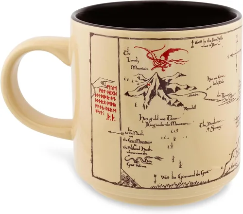 Vista 3 de Taza de cerámica con mapa de La Comarca de El Hobbit Taza de café para espresso, té, cacao Capacidad de 13 onzas