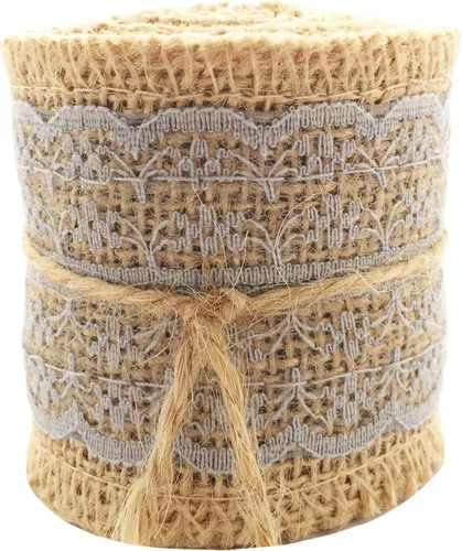 Vista 6 de LWR CRAFTS Cinta de arpillera natural con encaje (azul)