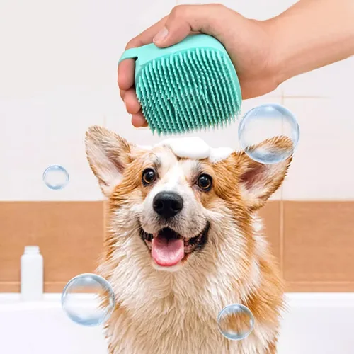 Vista 4 de Kit de aseo para mascotas, kit de limpieza automática con cortaúñas, peine de pulgas, cepillo de baño de champú, cepillo de dientes para dedos, Azul