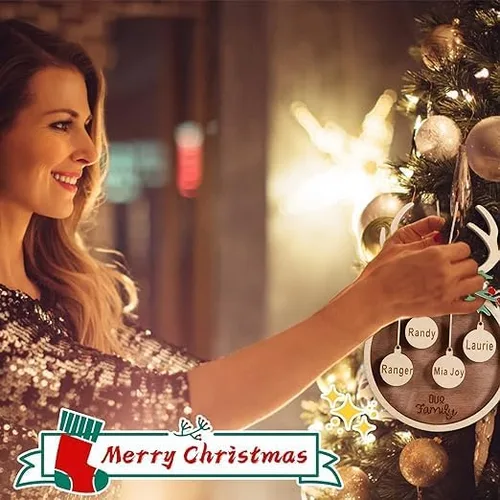 Vista 4 de YRH Adornos de Navidad personalizados con nombres de familia, 1-9 nombres, 1 pancarta inferior (4 adornos de Navidad de estilo)