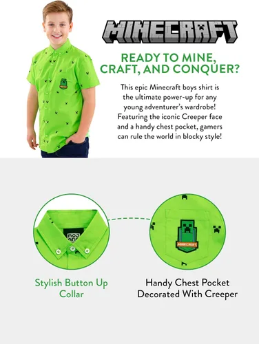 Vista 5 de Minecraft Camisa Creeper con botones para niño