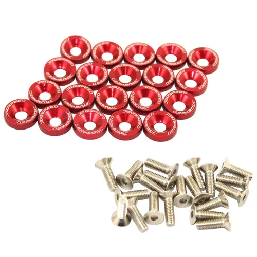 Vista 8 de JDMSPEED Kit de 20 Piezas de Arandelas de Guardabarros de Aluminio Billete CNC Cromado Neo para Vestir el Compartimento del Motor
