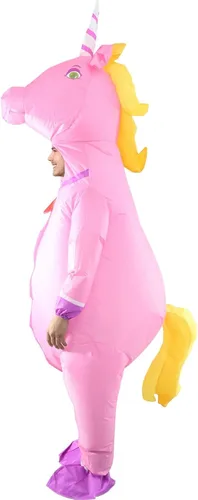 Vista 4 de Traje inflable de unicornio rosa para adultos, la mejor decoración para fiestas, reuniones, celebraciones de vacaciones, Halloween y otros