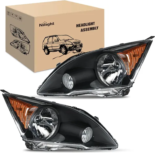 Vista 8 de Nilight - Conjunto de faros delanteros para Honda CRV (CR-V) 2007 2008 2009 2010 2011, carcasa cromada, reflector ámbar Cromo