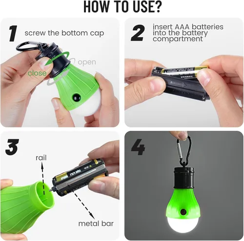 Vista 5 de Juego de 4 faroles LED para campamento, luces portátiles para tienda de campaña con ganchos de clip y 3 modos (alto/bajo/estroboscópico), lámpara