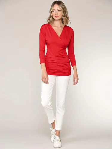 Vista 5 de Lock and Love - Camiseta de manga 34 para mujer con cuello en V, envuelto, cruzado, tallas S-3XL, fabricada en Estados Unidos