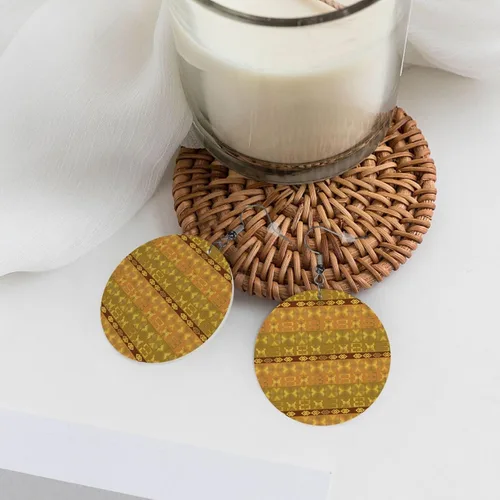 Vista 7 de Leather Round Earrings, ethnic african pattern with Adinkra simbols Faux Leather Earrings Dangle Earrings for Women Girls Fashion