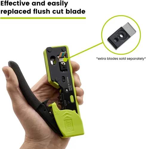 Vista 11 de trueCABLE - Herramienta de crimpado para paso a través de RJ45, crimpadora Ethernet todo en uno, cortador, pelacarga, funciona con conectores