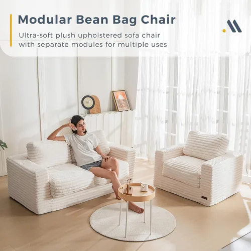 Vista 8 de MAXYOYO Silla Puf Gigante para Adultos, Sofá de Piso Biplaza Tapizado con Almohadas y Reposabrazos, Sofá Puf Grande Silla Cojín de Felpa