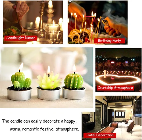 Vista 7 de Swpeet Juego de 12 velas decorativas de cactus suculentas, bonitas plantas suculentas sin humo, perfectas para velas, festivales, bodas, fiestas
