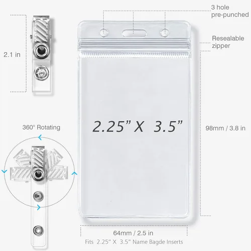 Vista 4 de Soporte para tarjetas de identificación con clips de metal – Impermeable sellable transparente titular de la tarjeta de identificación vertical
