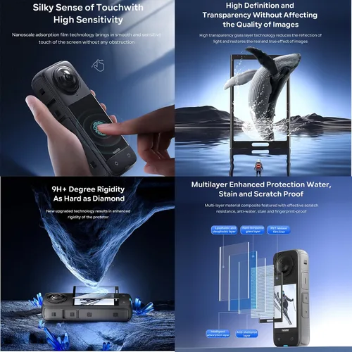 Vista 5 de Insta 360 X4 - Protector de pantalla para Insta360 X4 X 4 9H, película de vidrio templado duro, antiarañazos, sin burbujas