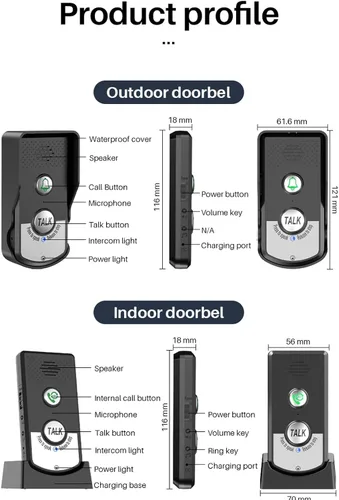Vista 8 de Intercomunicadores inalámbricos para el hogar, 4,921.3 ft, 2 métodos de carga, sistema de intercomunicador inalámbrico de largo alcance, timbre