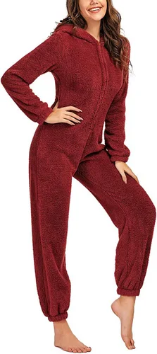 Vista 3 de chouyatou Mameluco de sherpa ultra cómodo para mujer, pijama con capucha para las orejas