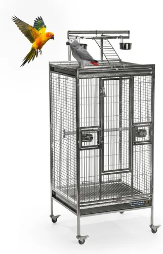Vista 2 de Prevue Pet Products Jaula de acero inoxidable para pájaros, acero inoxidable, mediana Ideal para cacatúas, cuáqueros, conures verdes de mejillas