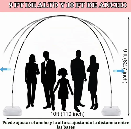 Vista 5 de Kit de arco de globos con bomba de globos, 9 pies de alto y 10 pies de ancho ajustable para arco de globos, marco de arco de globos con base