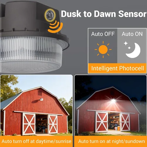 Vista 4 de Luz LED de granero del anochecer al amanecer con fotocélula, 55 W, 7500 lúmenes, 5000 K, incandescente de 500 W, reemplazo HID de 200 W, luz