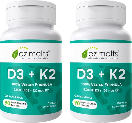Vista 11 de EZ Melts D3, 5000 IU, vitaminas solubles, cero azúcar, sabor natural a manzana, libre de GMO, pastillas de disolución rápida, salud ósea e