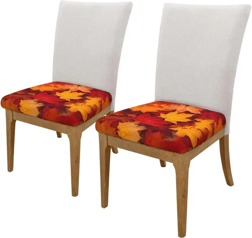 Vista 7 de Fundas de asiento para silla cuadrada de comedor de otoño de 16.9 pulgadas, dos piezas, funda de cojín elástica ajustable de repuesto extraíble