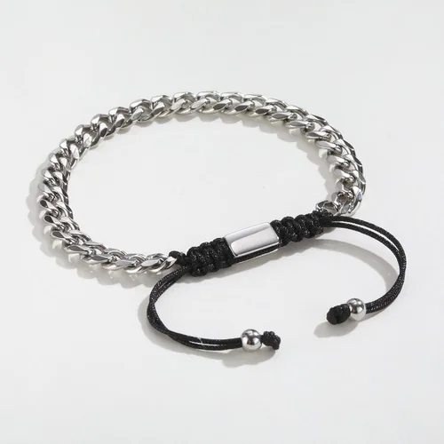 Vista 5 de Pulsera de eslabones trenzados de cuerda y cadena para hombre: hecha a mano para hombre, de acero inoxidable, metal, no se deslustra, impermeable