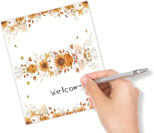 Vista 3 de Paquete de 25 tarjetas de mesa con temática de Acción de Gracias, con temática de cosecha de otoño, paquete de 25 tarjetas de media pliegue