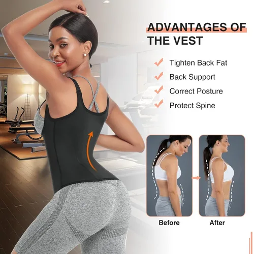 Vista 4 de FeelinGirl Waist Trainer for Women Corset Vest Body Shaper Cincher Trimmer Tank Top Sport Girdle with Steel Bones Black