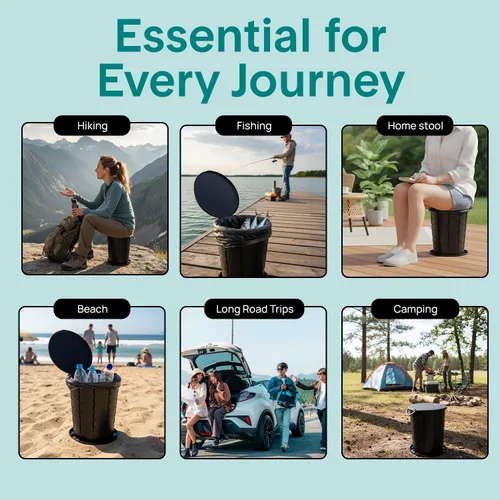 Vista 8 de SereneLife Asiento de inodoro plegable para campamento, altura ajustable, portátil, para viaje, con tapa, bolsa de transporte, base antideslizante