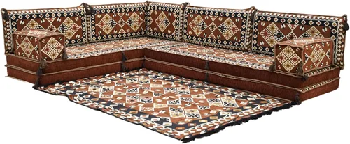Vista 26 de arabicsofa Juego de asientos Jalsa en forma de L – Majlis árabe hecho a mano con almohadas de respaldo