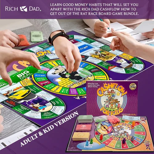 Vista 3 de Rich Dad Cashflow Juego de mesa How to Get Out of The Rat Race, versión para adultos y niños, divertidos y educativos juegos de aprendizaje