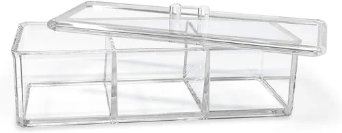 Vista 2 de Isaac Jacobs Organizador apilable rectangular de acrílico transparente de 3 compartimentos con tapa, bandeja de cajón multiseccional, solución