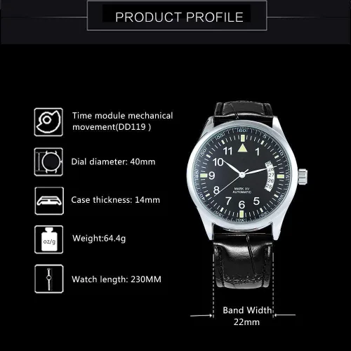 Vista 7 de Carlien Hombre Sport Date Correa de cuero negro Reloj automático automático (negro), Negro -, Reloj de cuerda automática, cuerda automática