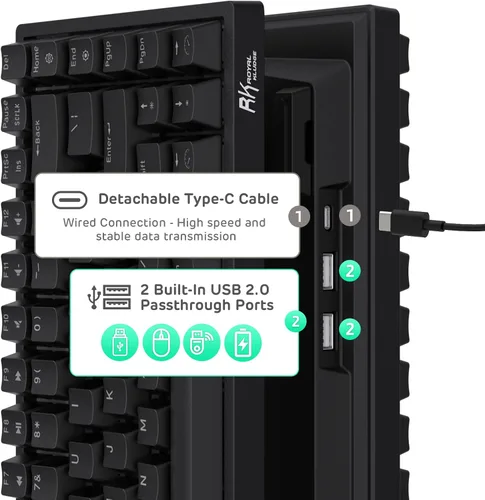 Vista 6 de RK ROYAL KLUDGE RK84 80% RGB triple modo BT5.02.4Gteclado mecánico con cable de intercambio rápido, teclado inalámbrico de 84 teclas, Bluetooth