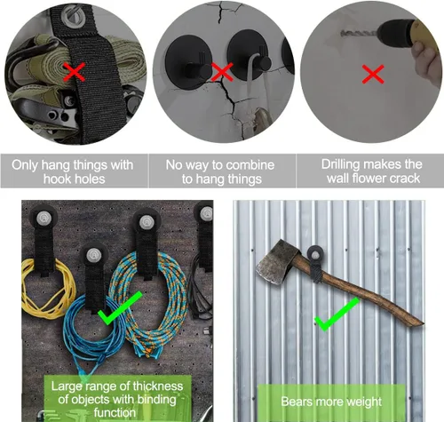 Vista 6 de JEEJINYAN® 2 ganchos magnéticos resistentes, ganchos magnéticos para garaje, soporte magnético para herramientas, correa de cable de organización