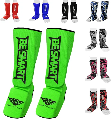 Vista 17 de Be Smart Espinilleras de Muay Thai MMA Kickboxing para Niños, Adultos, Jóvenes, Hombres y Mujeres, Protector de Empeine para Entrenamiento, Equipo