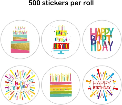 Vista 3 de Calcomanías de feliz cumpleaños, 6 diseños únicos de arco iris, calcomanías de cumpleaños para niños, decoración de fiesta de cumpleaños, 1.4