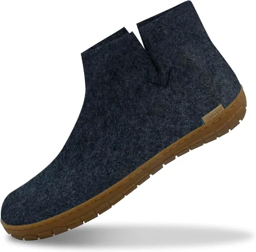 Vista 13 de Glerups Pantufla tipo bota unisex de mezcla de lana 100% de calidad con suela de goma Carbón