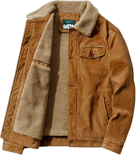 Vista 2 de Chaqueta de pana casual con forro de sherpa para hombre