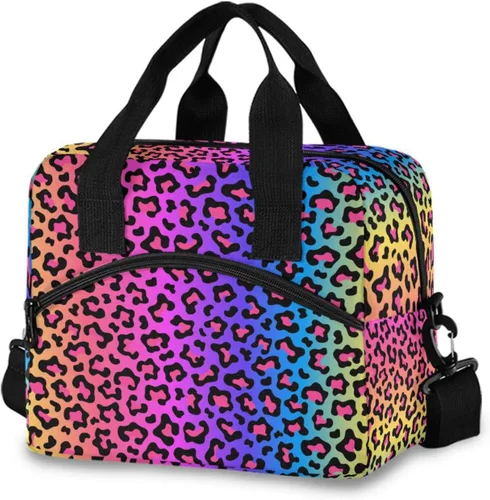Vista 17 de Lonchera con estampado azteca, lonchera de gran capacidad para hombres y mujeres, bolsa cruzada aislada para el almuerzo reutilizable