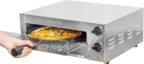 Vista 7 de CROSSON Horno eléctrico de pizza congelada para encimera para interiores con temporizador de 30 minutos, puerta de vidrio y luz interior, máquina