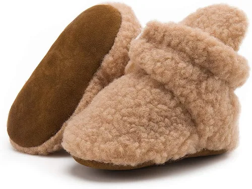 Vista 6 de Botines de forro polar para bebés, niños y niñas, pantuflas antideslizantes con agarre suave, zapatos de calcetín para recién nacidos, cuna