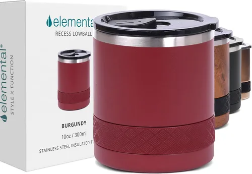 Vista 22 de Elemental Recess Vaso bajo de 10 oz, taza de acero inoxidable de triple pared con tapa de Tritan no fracturable, vaso de whisky aislado, taza