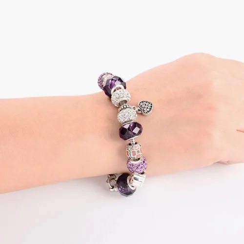 Vista 6 de Muerdou - Pulsera con dijes de mariposa y flor y cuentas de cristal de Murano para niñas y mujeres