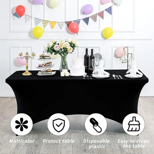 Vista 5 de Fixwal Mantel Negro de 6 Pies para Mesas Rectangulares, Paquete de 10 Manteles de Spandex para Mesas Rectangulares de 6 Pies, Ajustado Rectangular